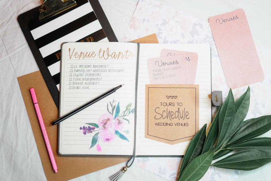 Wedding planner organizing event details with a clipboard