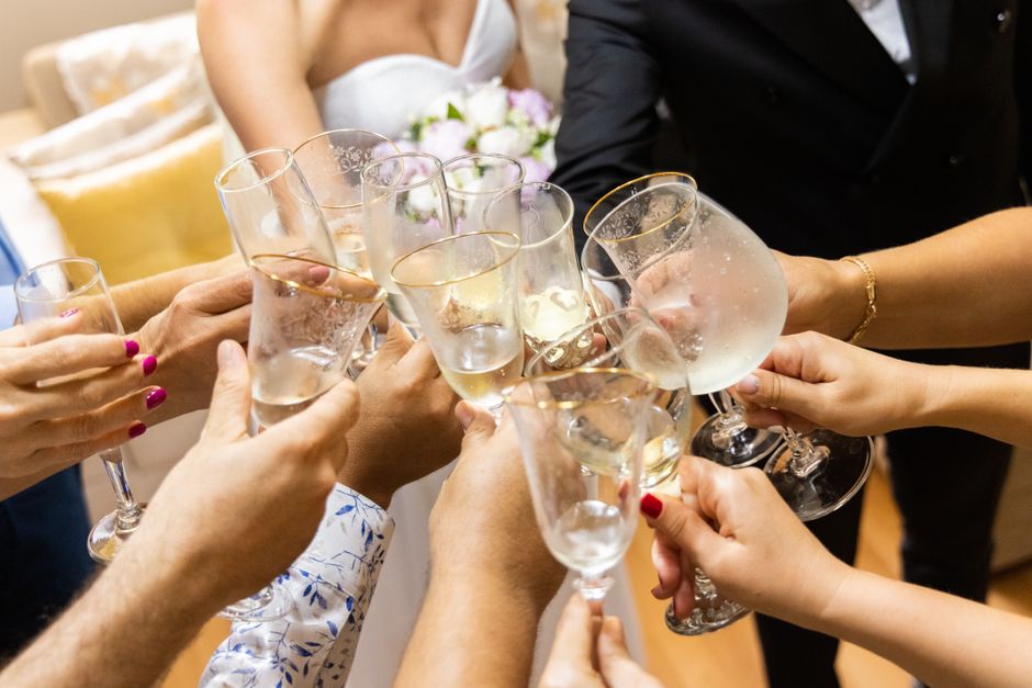 Wedding reception champagne toast at a destination wedding